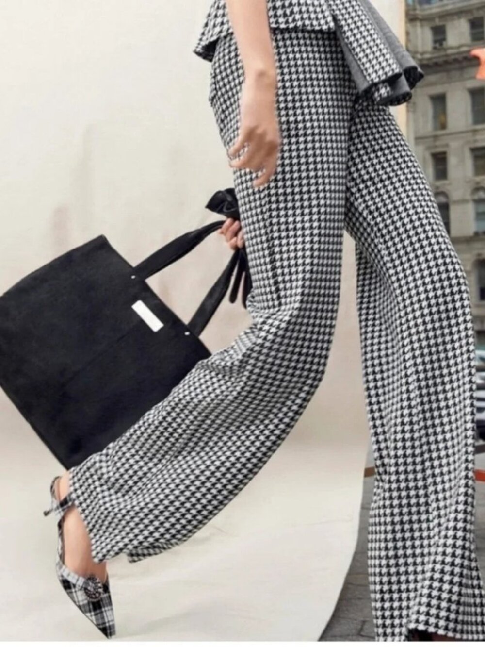 CAbi Houndstooth Ponte Knit Wide Leg Trouser Pants ** Size 6